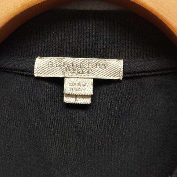 Burberry Brit Women L Black Pique Polo Shirt Nova Check Placket Equestrian Logo - Picture 8 of 14